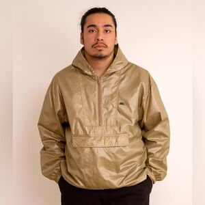 Vintage IZOD Lacoste Windbreaker Pullover Jacket Tan Nylon Hooded Larg
